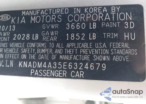 2014 Kia Rio Lx z USA, uszkodzony, nr VIN KNADM4A35E6324679